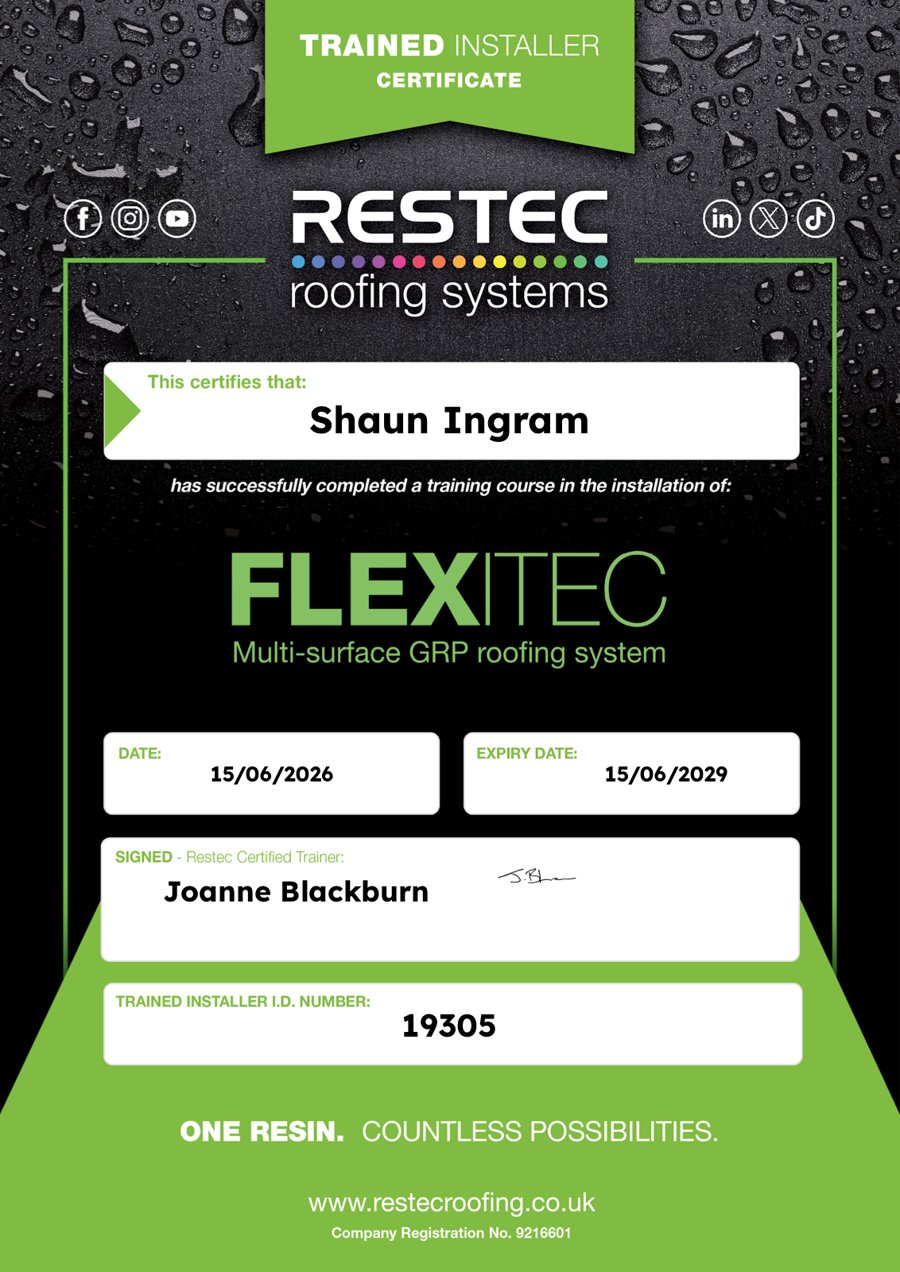 Res-Tec Flexitec trained installer certificate